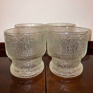 Set of 4 VTG MCM Indiana Glass Crystal Ice Textured Old Fashioned Rocks Glasses